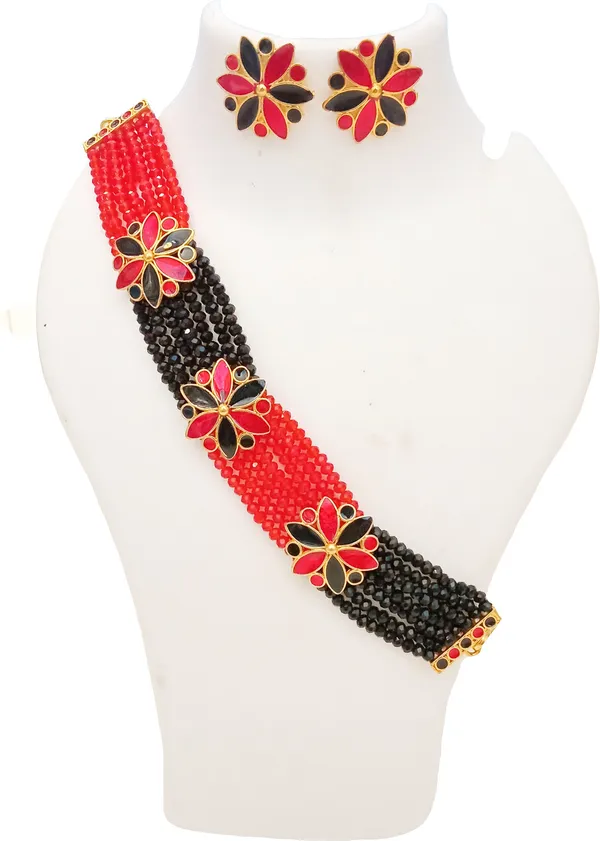Assamese_Traditional_Gold_Plated_Red_Black_Colour_Golpota_Necklace_Set_For_Women_&_Girl